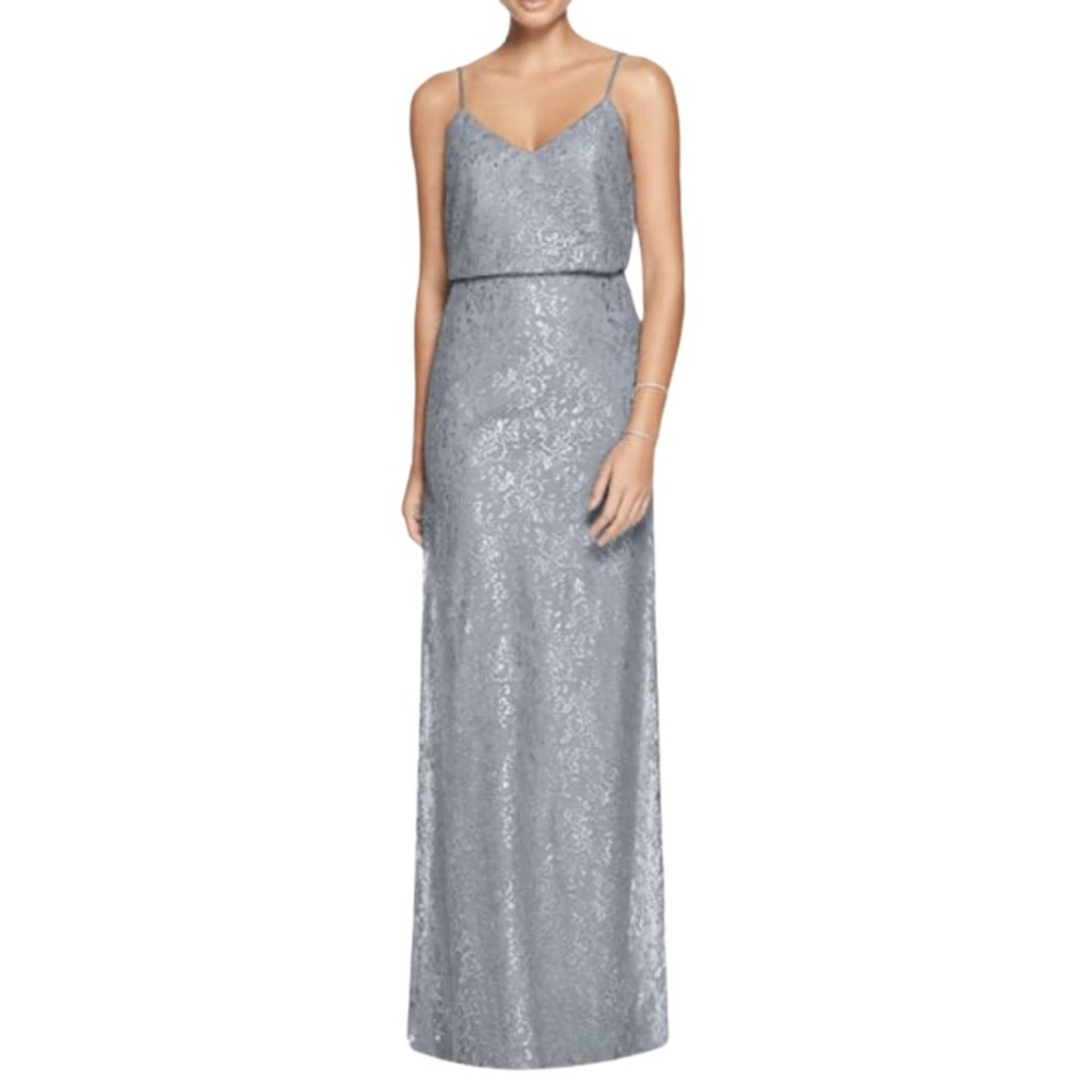 After Six Metallic Blue Silver Lace Two-Piece Gown Wedding NEW